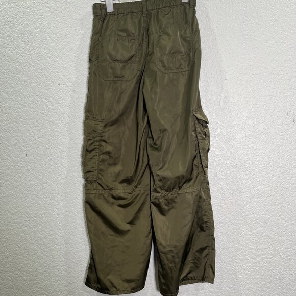 H&M Cargo Pants Girls 10-12 Green Khaki Satin Wide Leg High Waist Utility Grunge - Picture 3 of 8